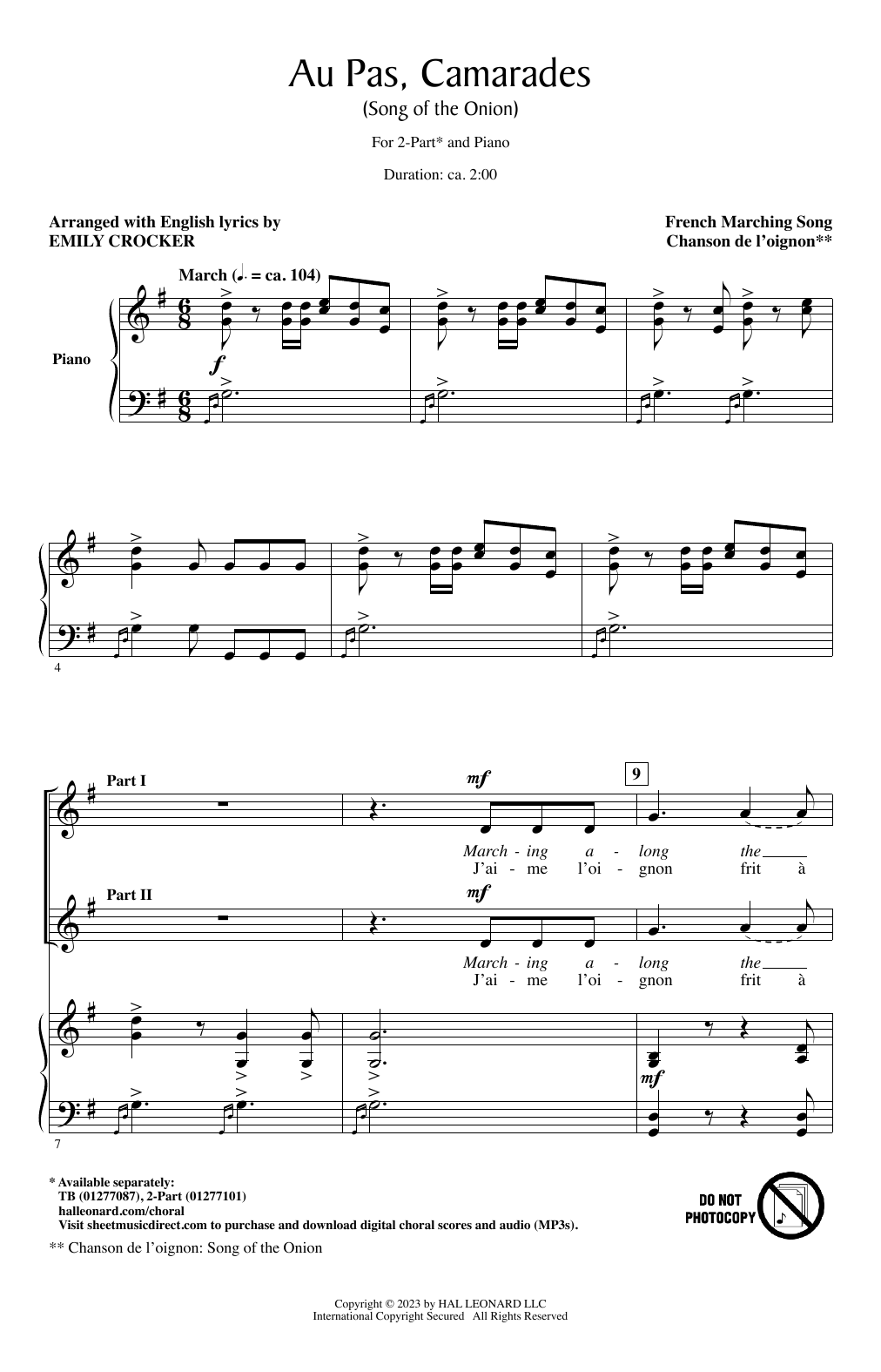Product picture to: Au Pas, Camarades (Song Of The Onion) (arr. Emily Crocker)