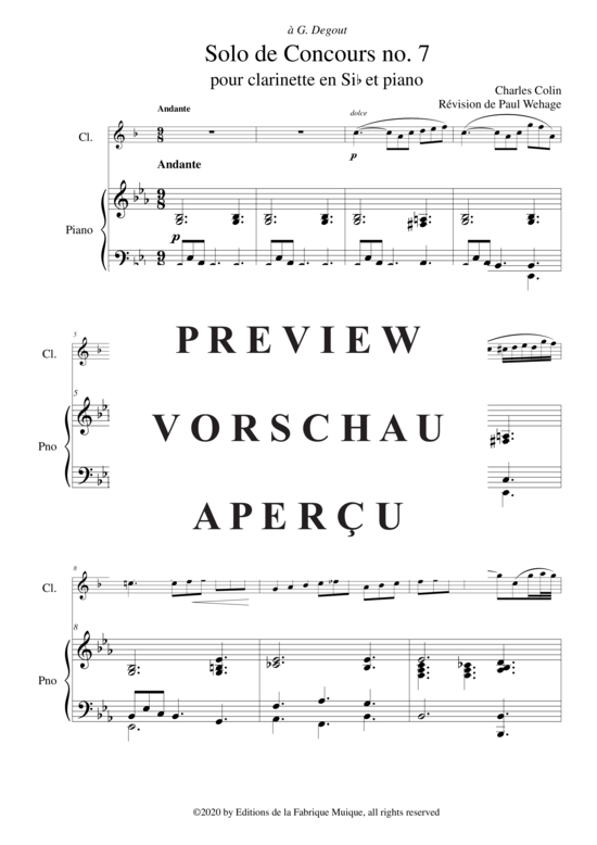 Product gallery: Page 3 of 21 Solo de Concours no. 7 , Colin, Charles (1862-1881)/Wehage, Paul Arr., (clarinet in Bb + piano)