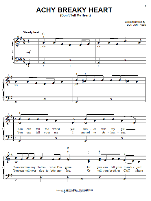 Produktgalerie: Seite 1 von 1 Achy Breaky Heart (Don't Tell My Heart), Billy Ray Cyrus, Klavier