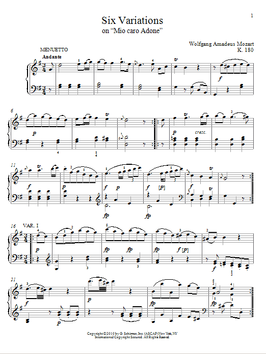 Produktbild zu: Six Variations on Mio Caro Adone, K. 180