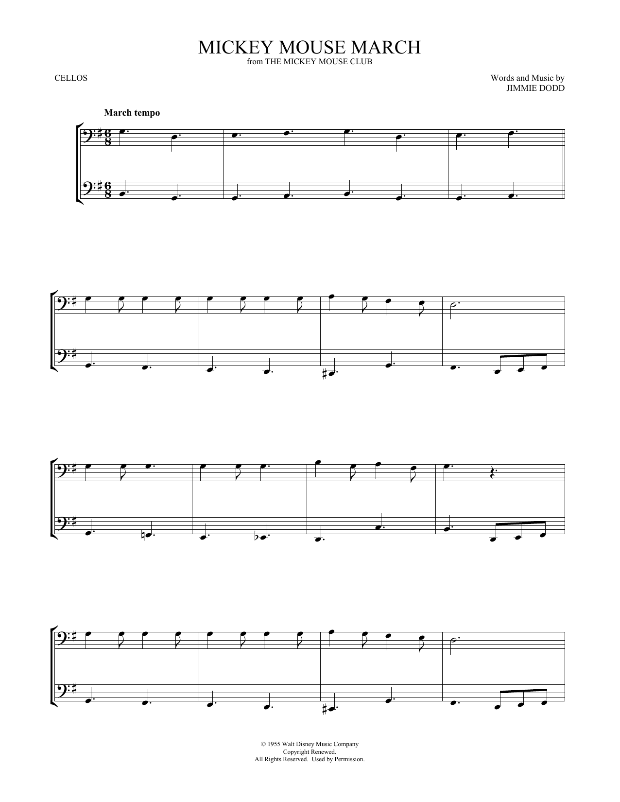 Produktgalerie: Seite 1 von 1 Mickey Mouse March (from The Mickey Mouse Club) (arr. Mark Phillips), Jimmie Dodd, Violoncello