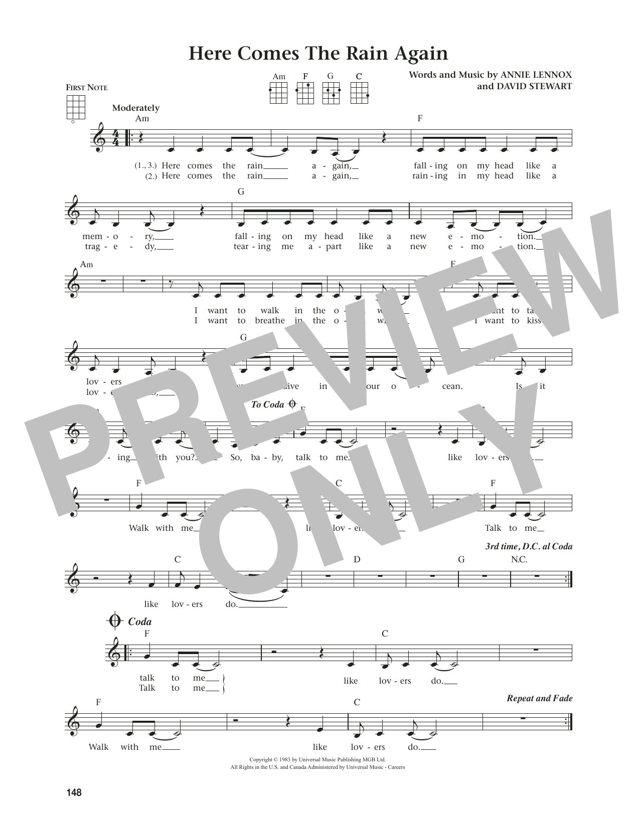 Produktgalerie: Seite 1 von 1 Here Comes The Rain Again (from The Daily Ukulele) (arr. Jim Beloff), Eurythmics, Ukulele