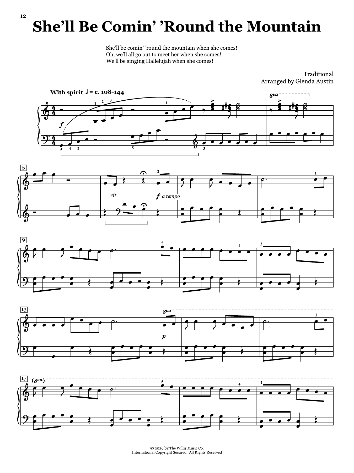 Product picture to: She'll Be Comin' 'Round The Mountain (arr. Glenda Austin)