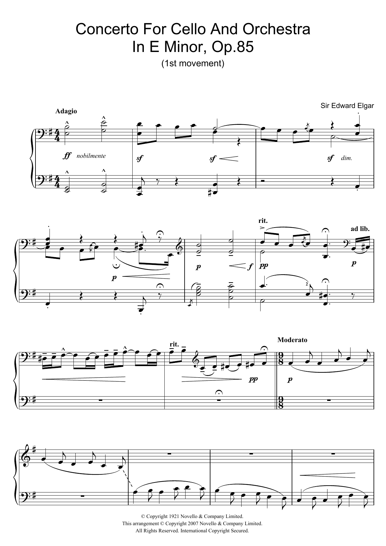 Produktbild zu: Concerto For Cello And Orchestra In E Minor, Op.85