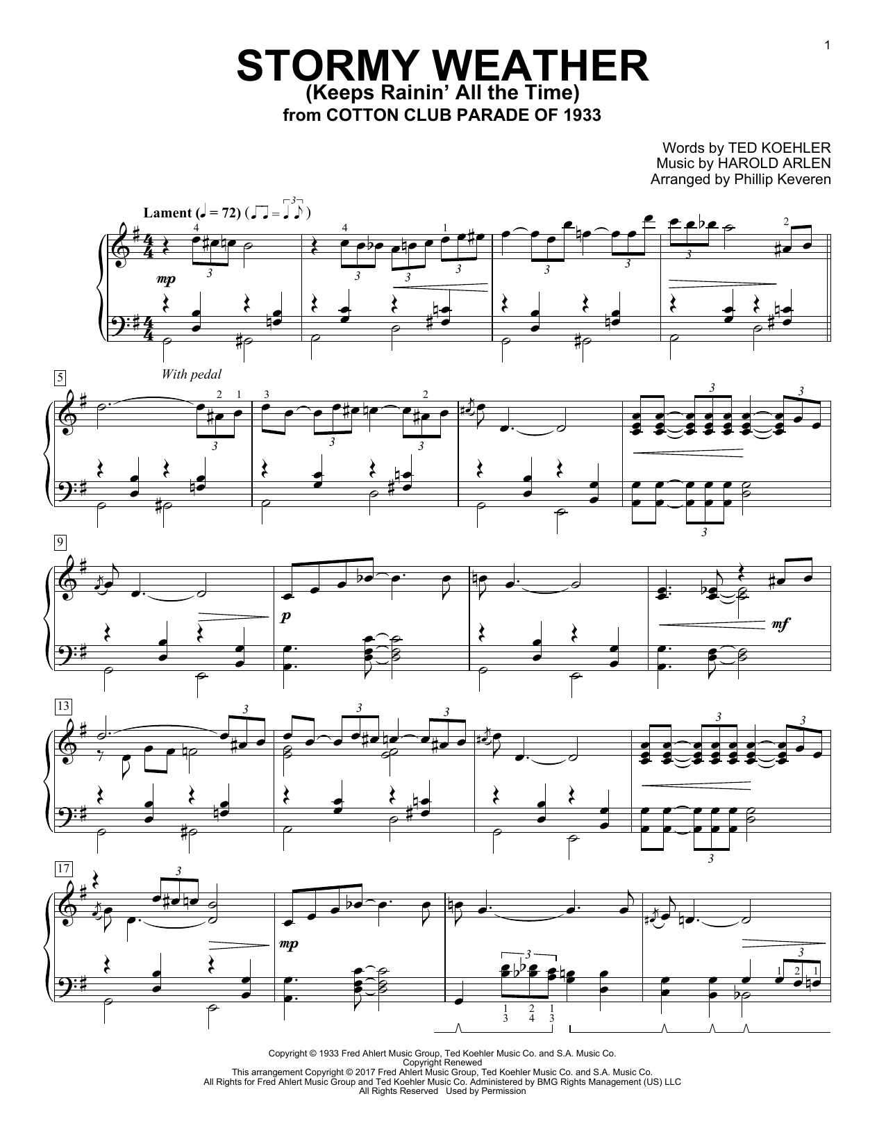 Product gallery: Page 1 of 1 Stormy Weather (Keeps Rainin' All The Time) (arr. Phillip Keveren), Harold Arlen