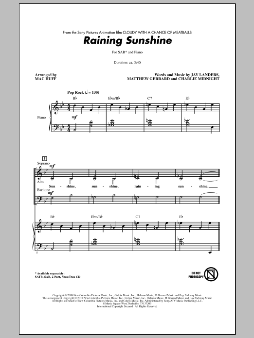 Produktbild zu: Raining Sunshine (from Cloudy With A Chance Of Meatballs)