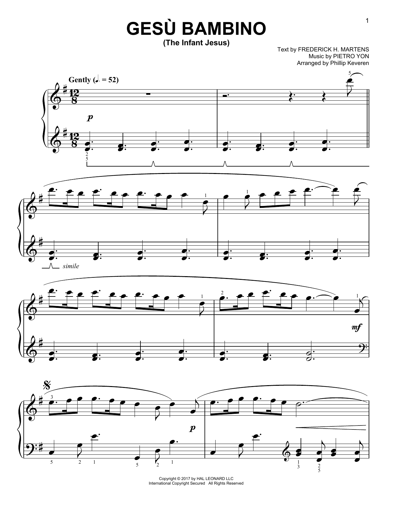 Product picture to: Gesu Bambino (The Infant Jesus) [Classical version] (arr. Phillip Keveren)