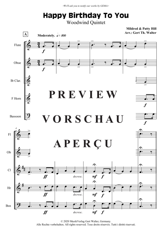 Produktgalerie: Seite 2 von 4 Happy Birthday To You , , (Holzbläserquintett)