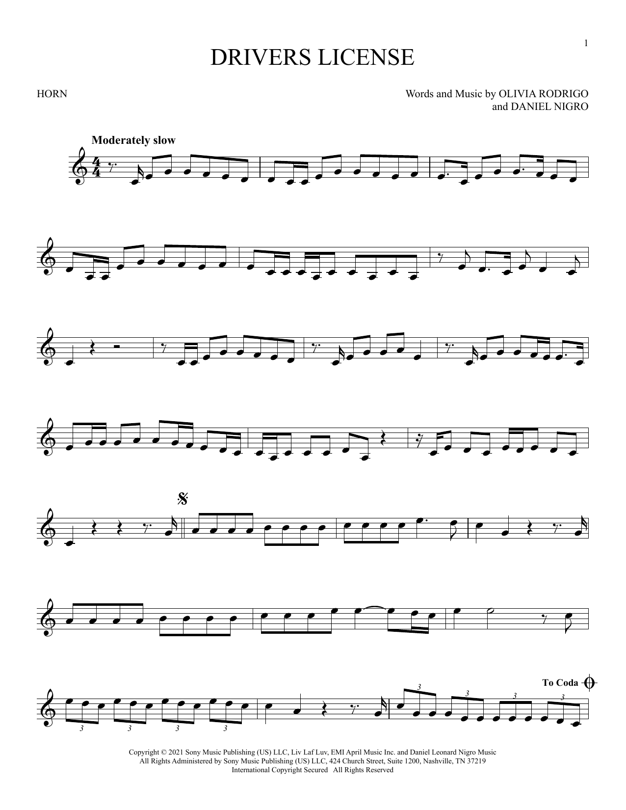 Produktgalerie: Seite 1 von 1 Drivers License, Olivia Rodrigo, Horn