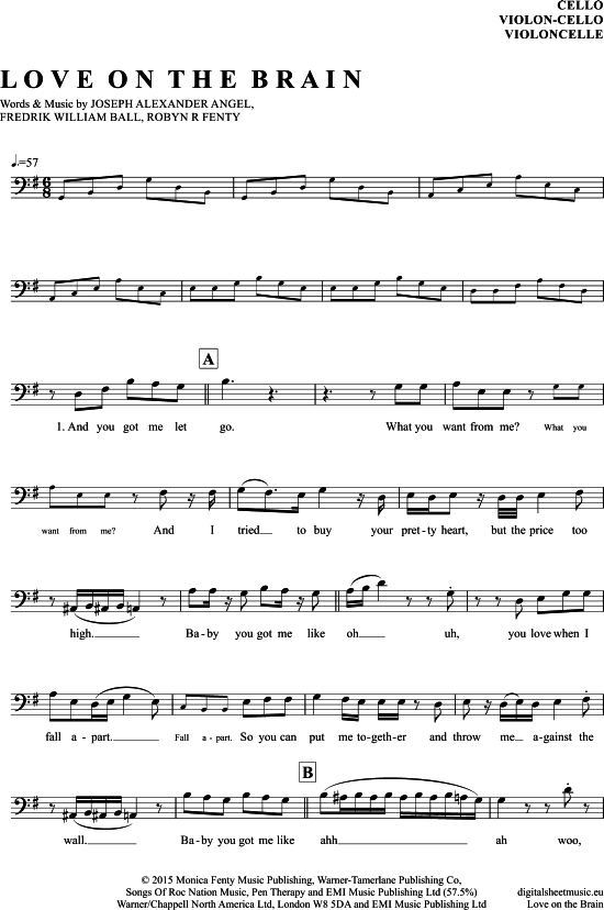 Produktgalerie: Seite 1 von 4 Love On The Brain  , Rihanna, (Violon-Cello)