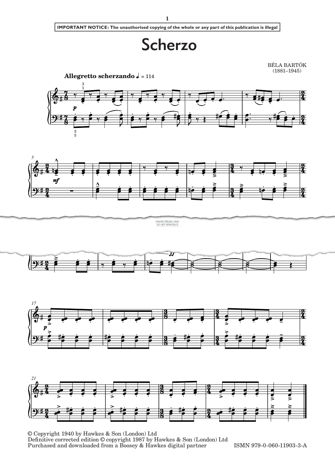 Product gallery: Page 1 of 1 Scherzo (from 'Mikrokosmos III'), Bela Bartok