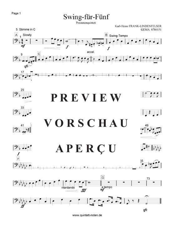 Product gallery: Page 14 of 14 Swing für Fünf , , (Trombone/Tenor Horn Quintet)