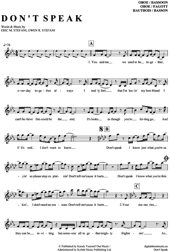 Produktgalerie: Seite 1 von 4 Don´t speak , No Doubt, (Oboe / Fagott)