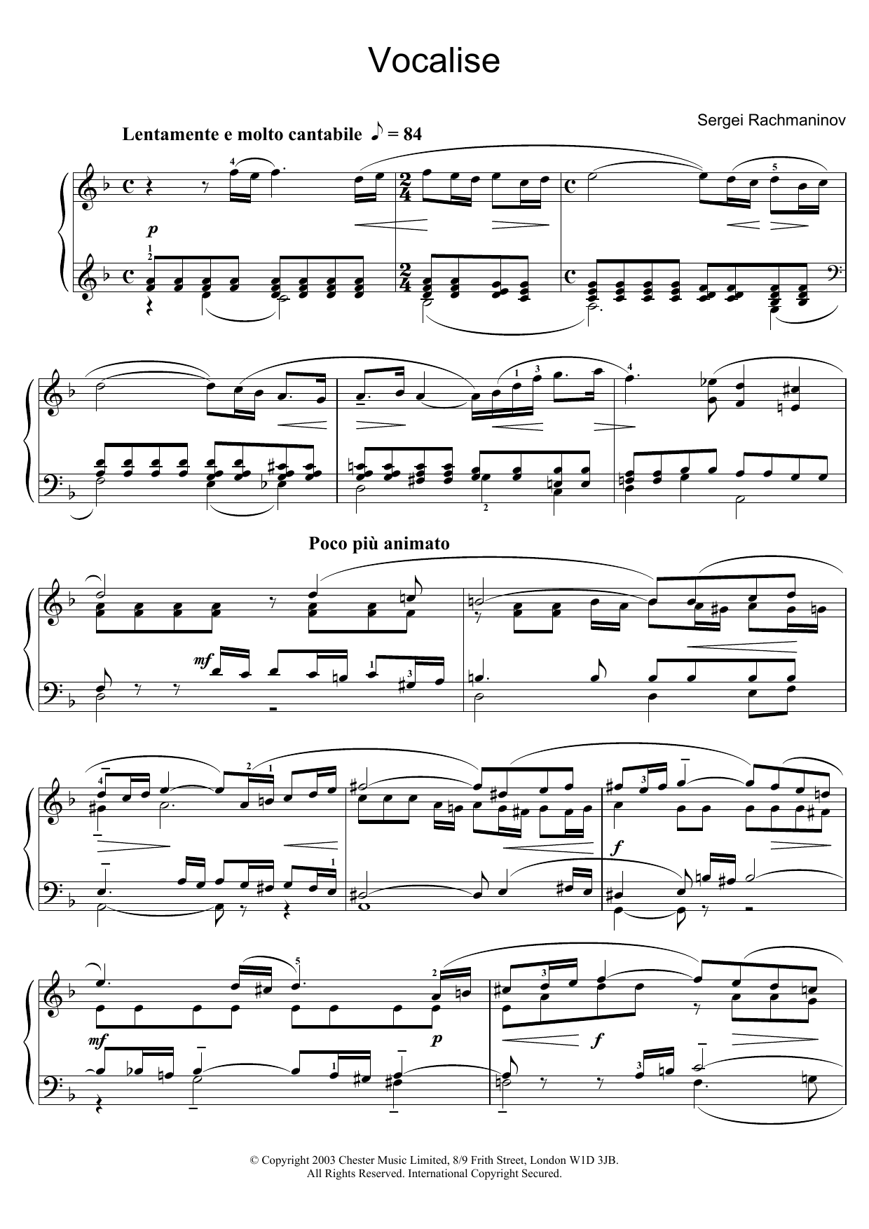 Product gallery: Page 1 of 1 Vocalise, Sergei Rachmaninoff