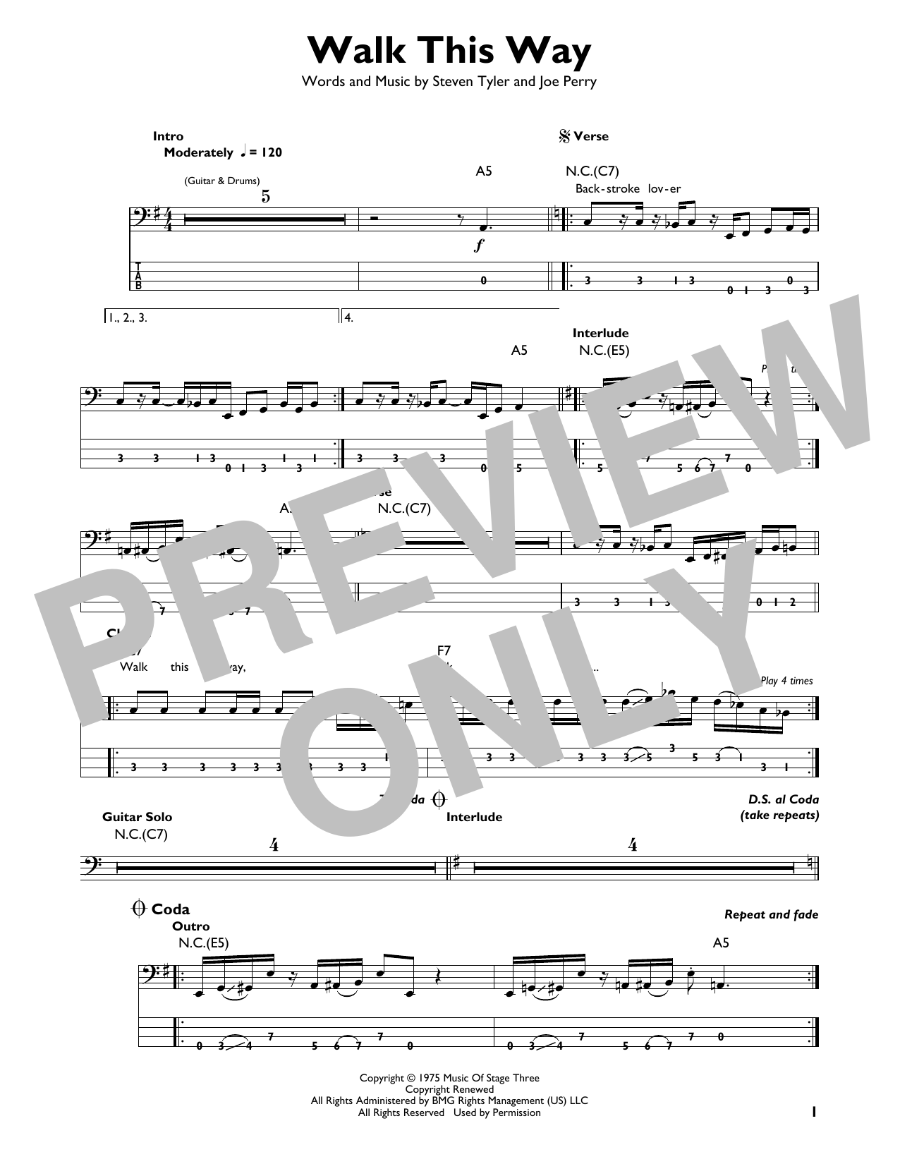 Produktgalerie: Seite 1 von 1 Walk This Way, Aerosmith, E-Bass, Gitarre