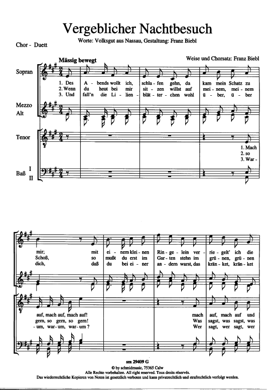 Product picture to: Vergeblicher Nachtbesuch Volksgut aus Nassau (Satz: Franz Biebl)