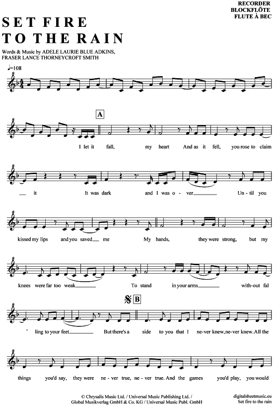 Product gallery: Page 1 of 4 Set fire to the rain , Adele, (recorder)