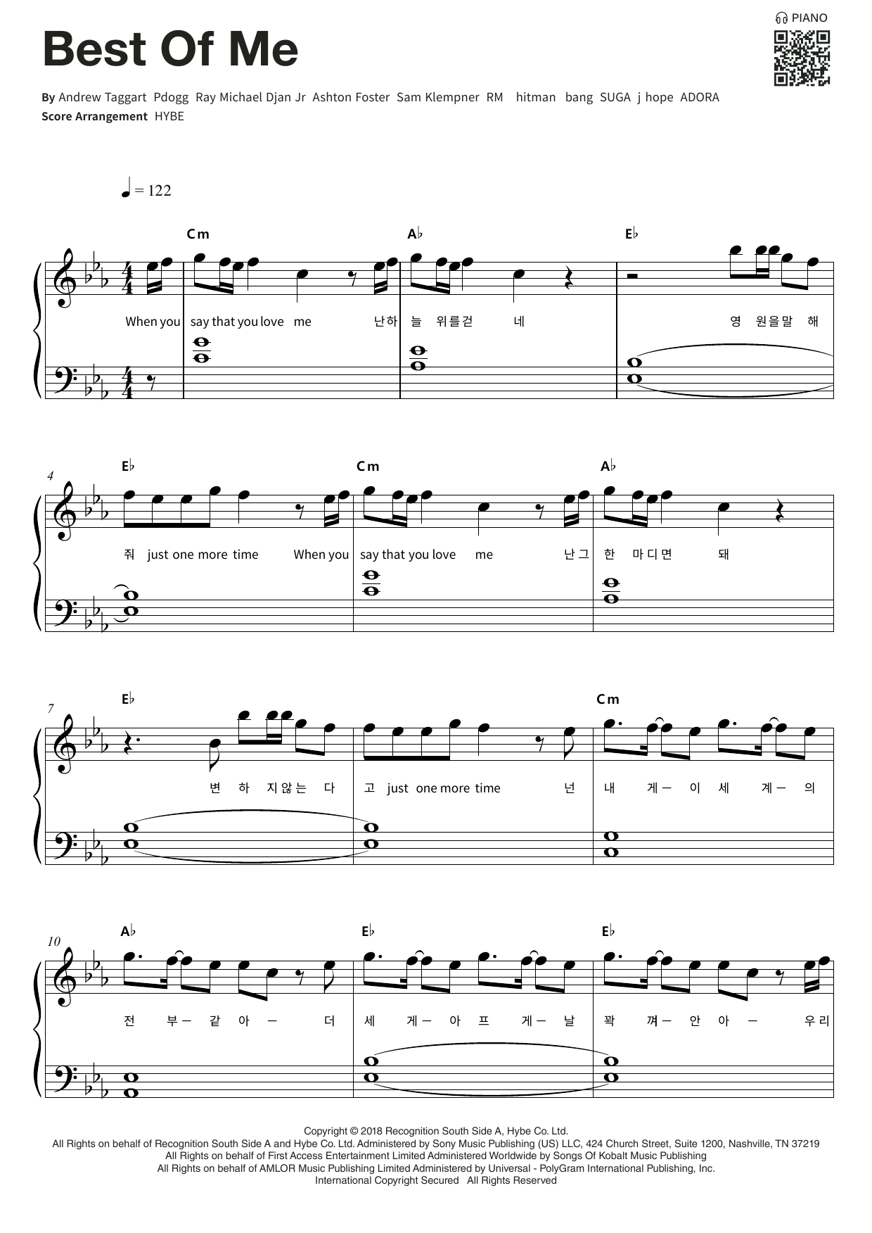 Produktgalerie: Seite 1 von 1 Best Of Me, BTS, Klavier