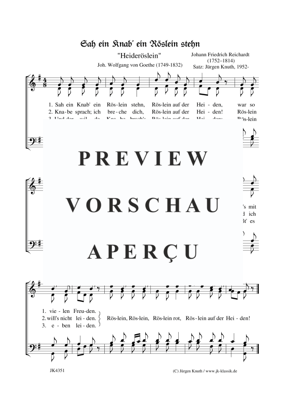 Produktbild zu: Sah ein Knab´ ein Röslein stehn - HeiderösleinJohann Friedrich Reichardt 