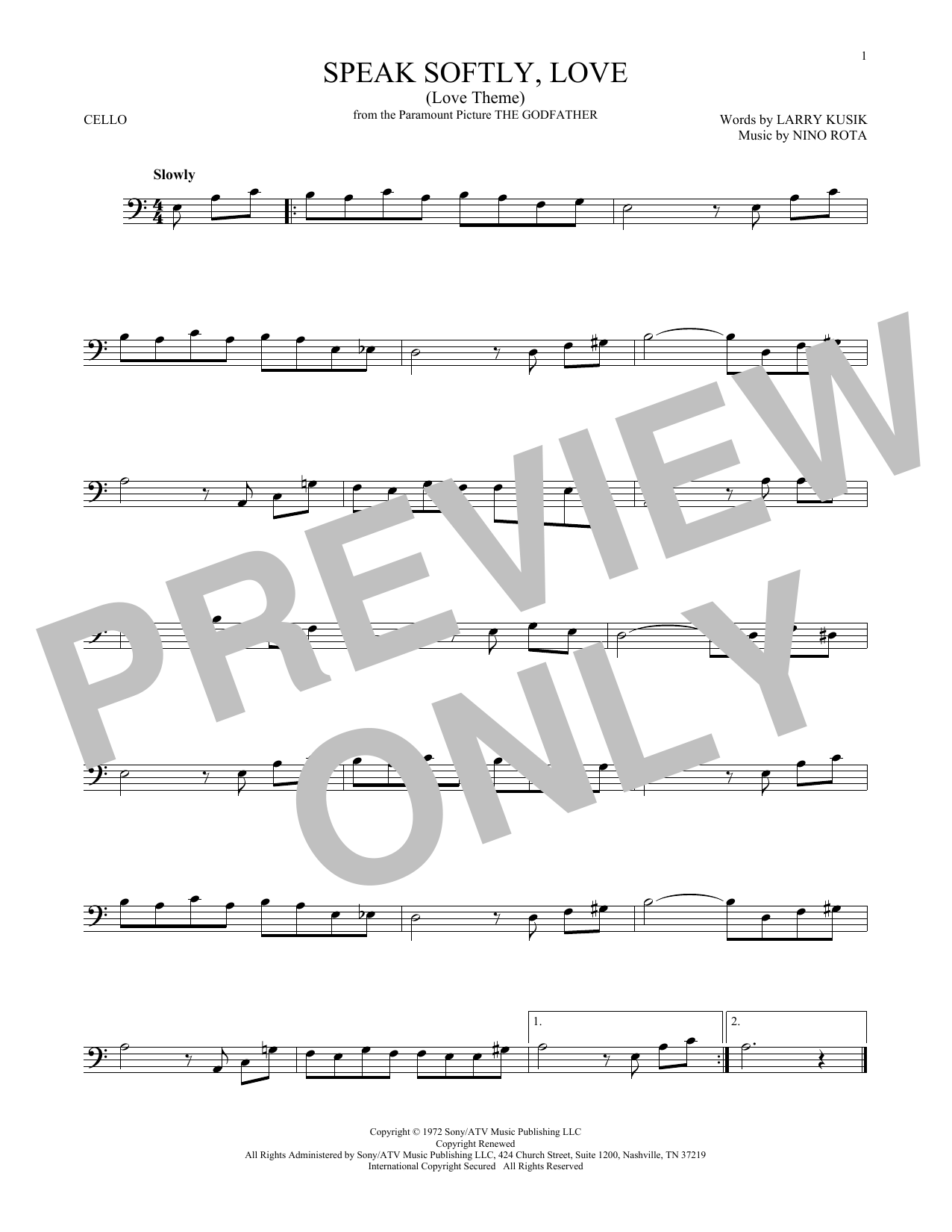 Produktgalerie: Seite 1 von 1 Speak Softly, Love (Love Theme), Andy Williams, Violoncello