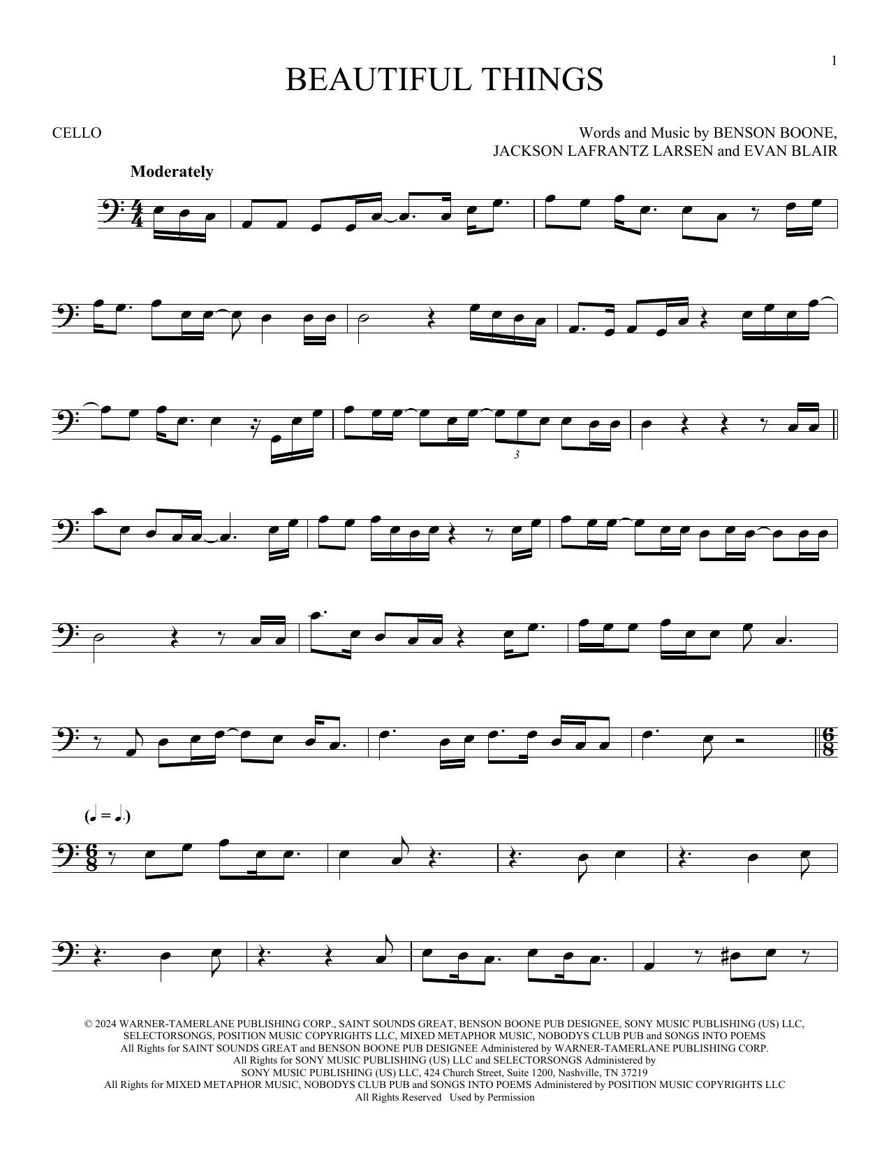 Produktgalerie: Seite 1 von 1 Beautiful Things, Benson Boone, Violoncello