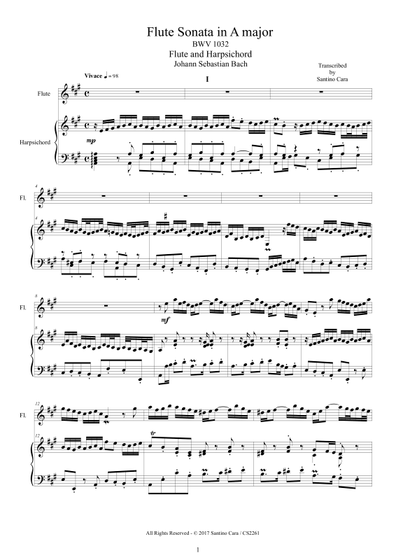 Product picture to: Flute Sonata in A major BWV 1032Johann Sebastian Bach