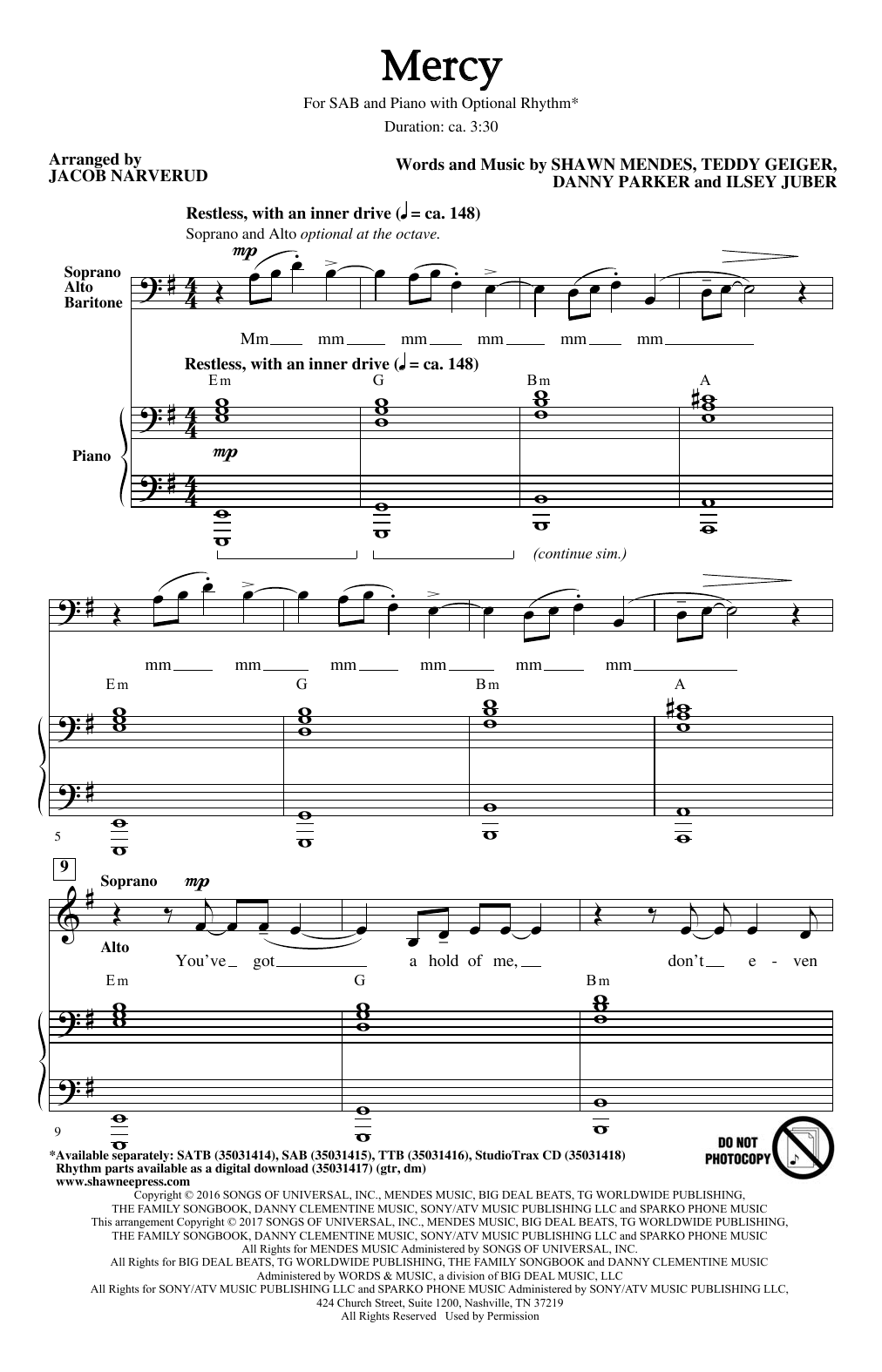 Product picture to: Mercy (arr. Jacob Narverud)