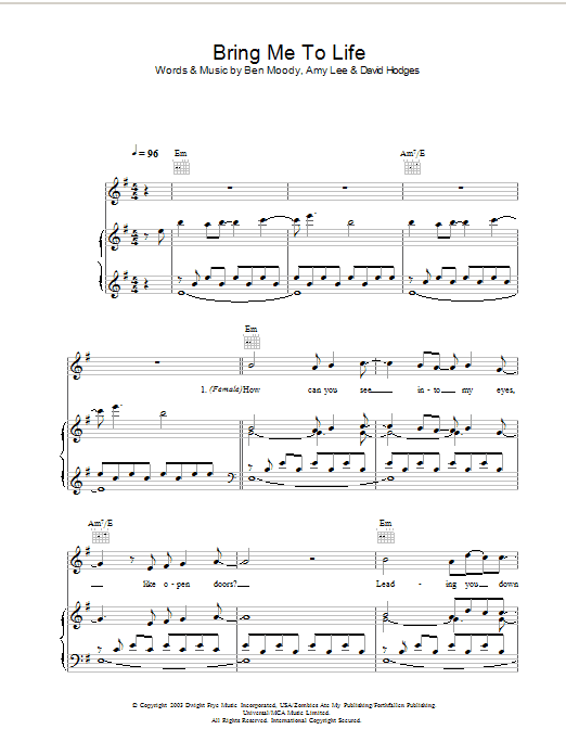 Produktgalerie: Seite 1 von 1 Bring Me To Life, Evanescence, Gesang, Gitarre, Klavier