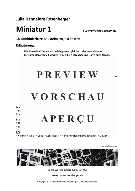 gallery: Miniatur 1, , (Variable instrumentation for harp/piano 1-4 strings)