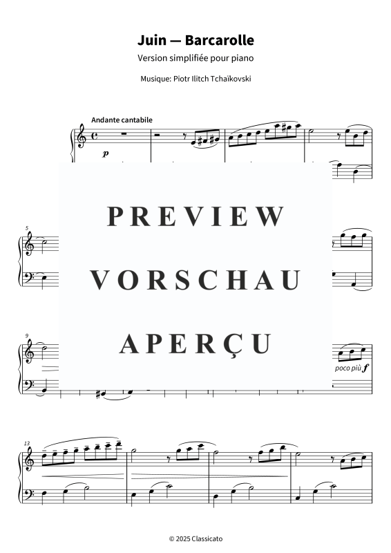 Product gallery: Page 5 of 6 Juin — Barcarolle - Édition pour piano facile à jouer en la mineur, pour débutants et pianistes reprenant la pratique, , Solo Piano