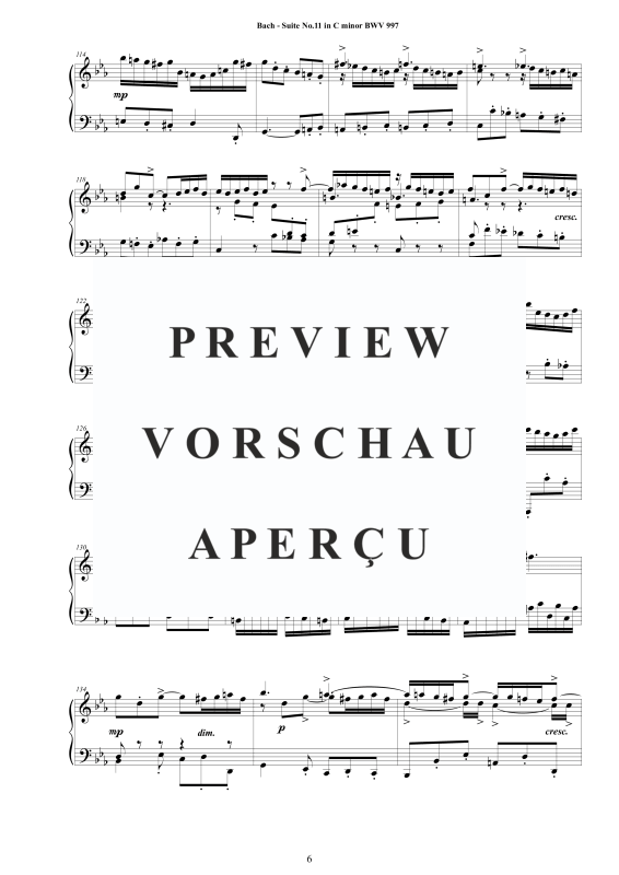 Produktgalerie: Seite 7 von 11 Suite No.11 in -Moll BWV 997 - Complete Piano Version, , Klavier Solo