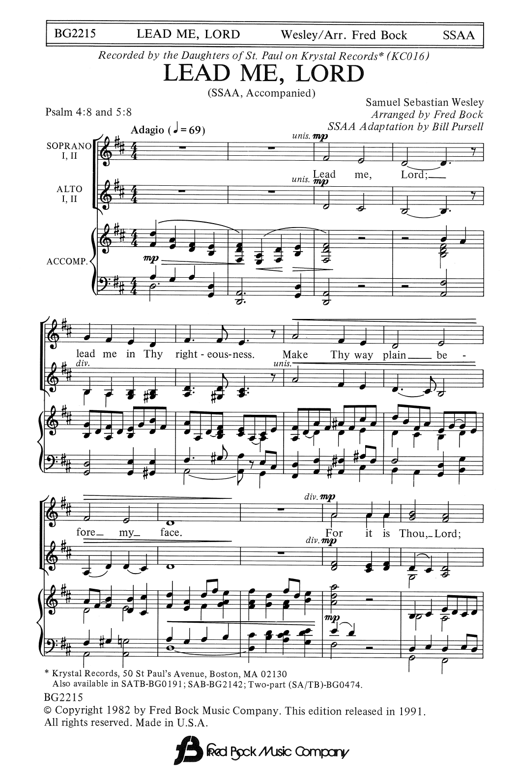 Produktgalerie: Seite 1 von 1 Lead Me, Lord (arr. Fred Bock), Samuel Sebastian Wesley, Chor