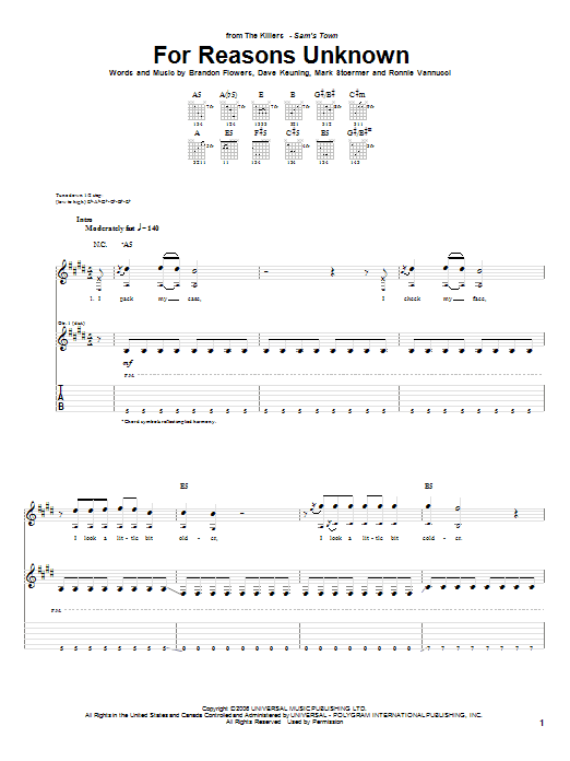 Produktgalerie: Seite 1 von 1 For Reasons Unknown, The Killers, Gitarre