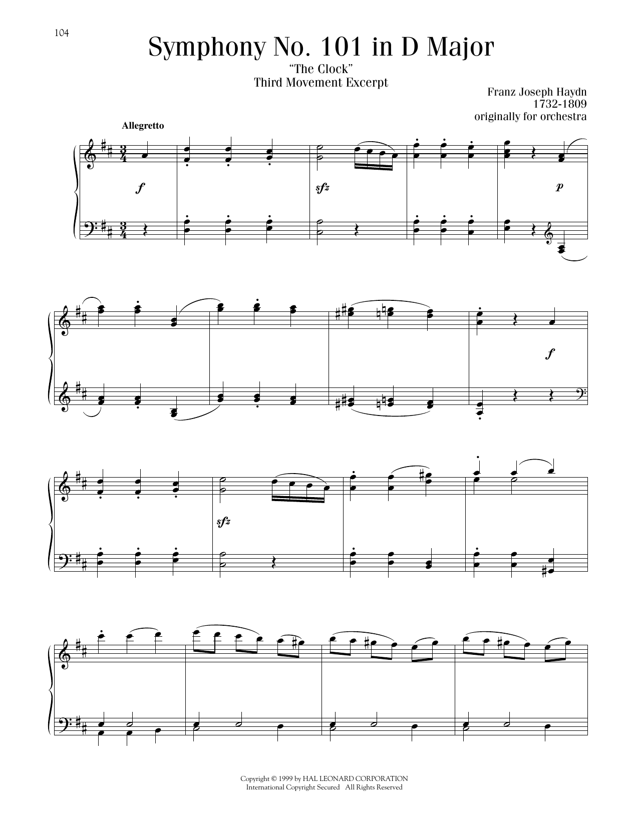 Product picture to: Symphony No. 101 ("The Clock"), Third Movement Excerpt