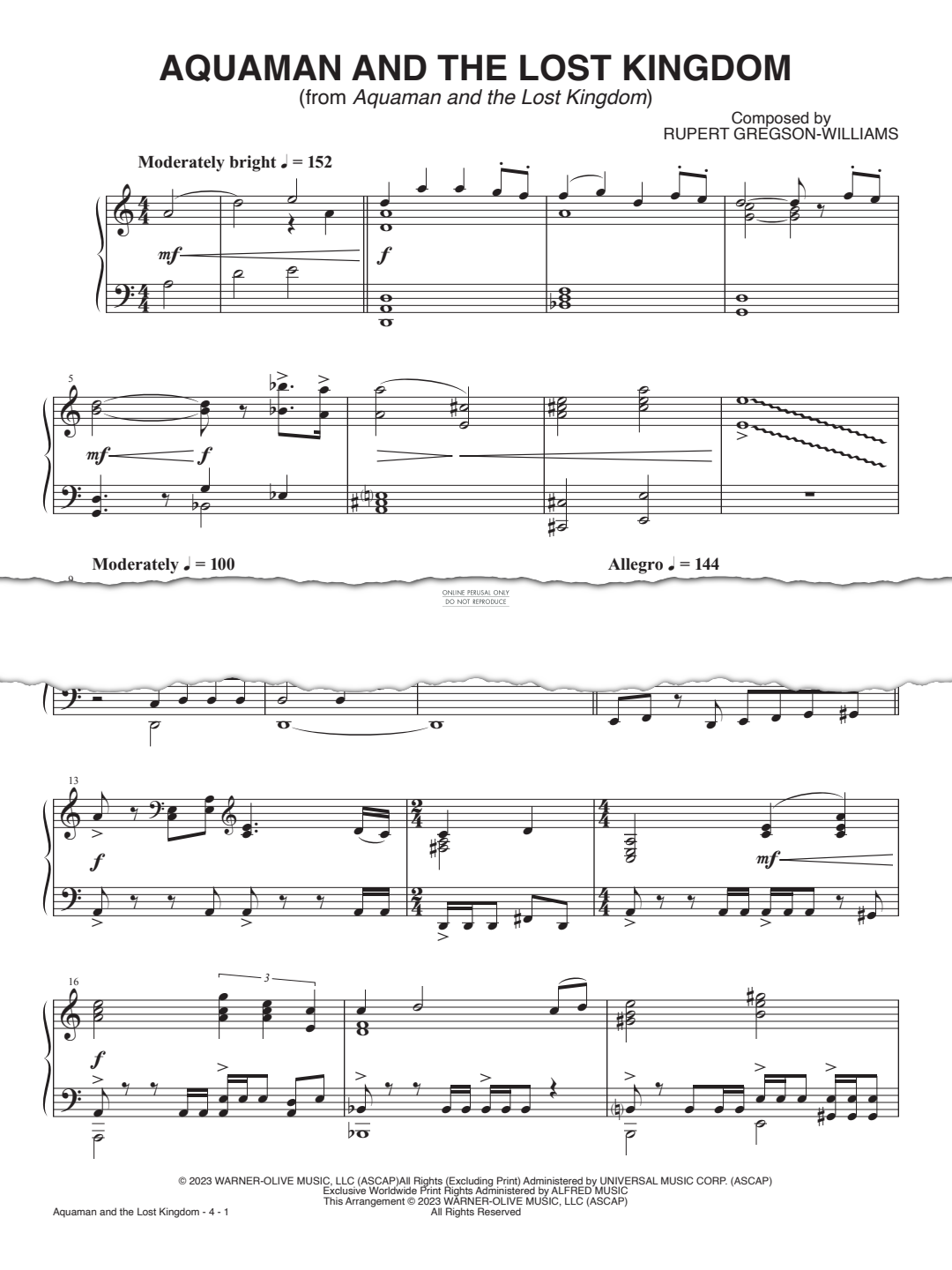 Produktgalerie: Seite 1 von 1 Aquaman And The Lost Kingdom, Rupert Gregson-Williams, Klavier