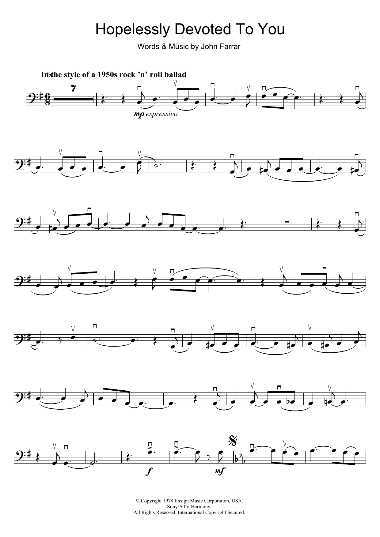 Produktgalerie: Seite 1 von 1 Hopelessly Devoted To You (from Grease), Olivia Newton-John, Violoncello