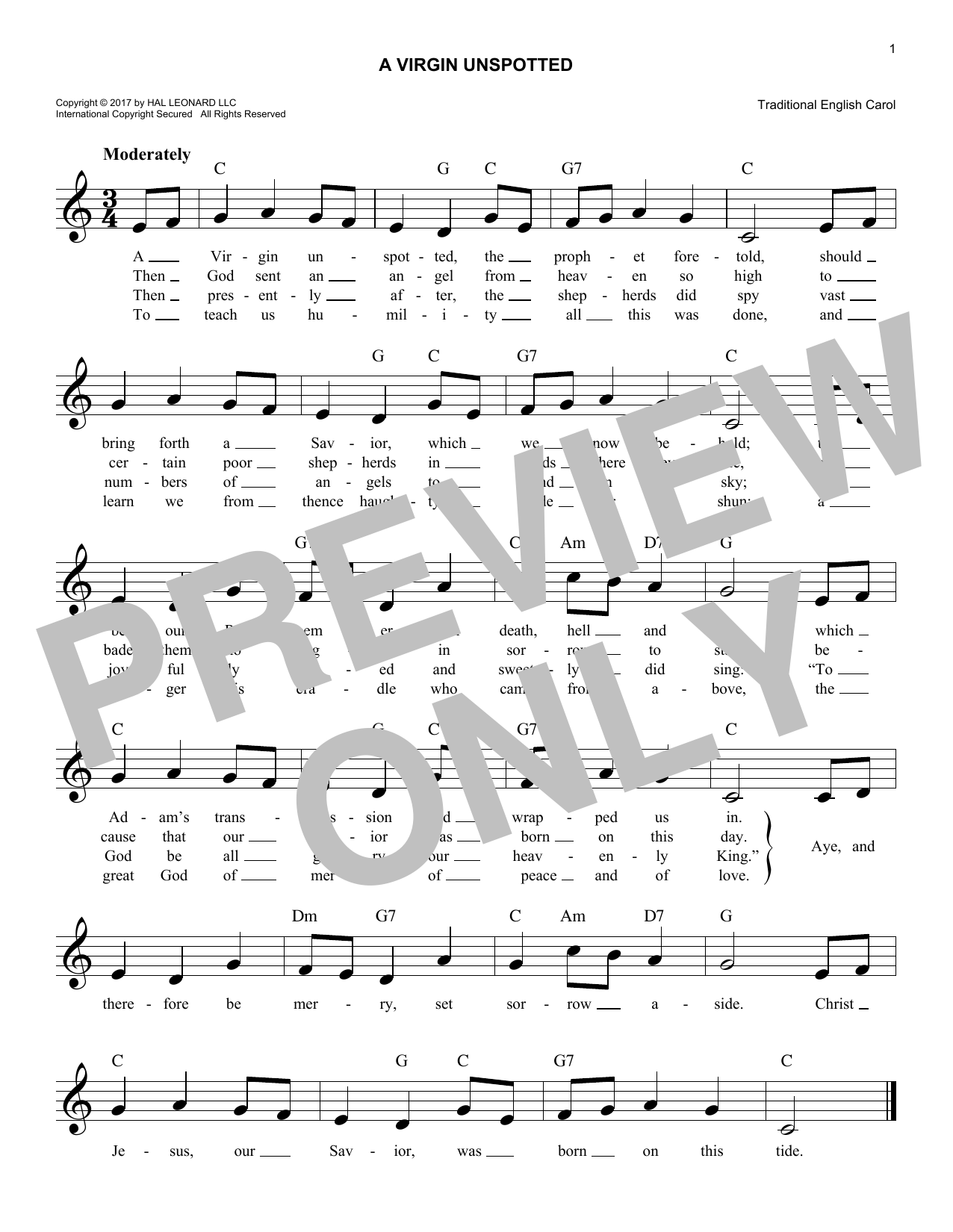 Product gallery: Page 1 of 1 A Virgin Unspotted, Traditional English Carol