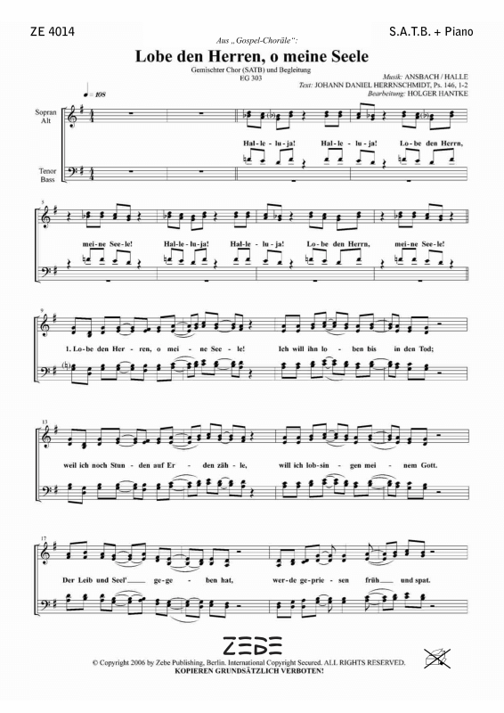 gallery: Lobe den Herren, o meine Seele EG 303, , Gemischter Chor und Klavier