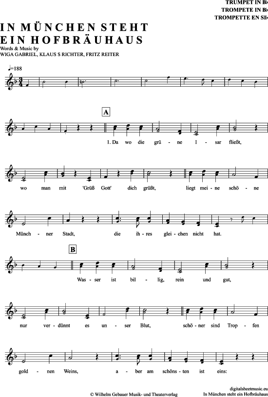 Produktgalerie: Seite 1 von 4 In München Steht Ein Hofbräuhaus , Marianne Und Michael, Trompete in B
