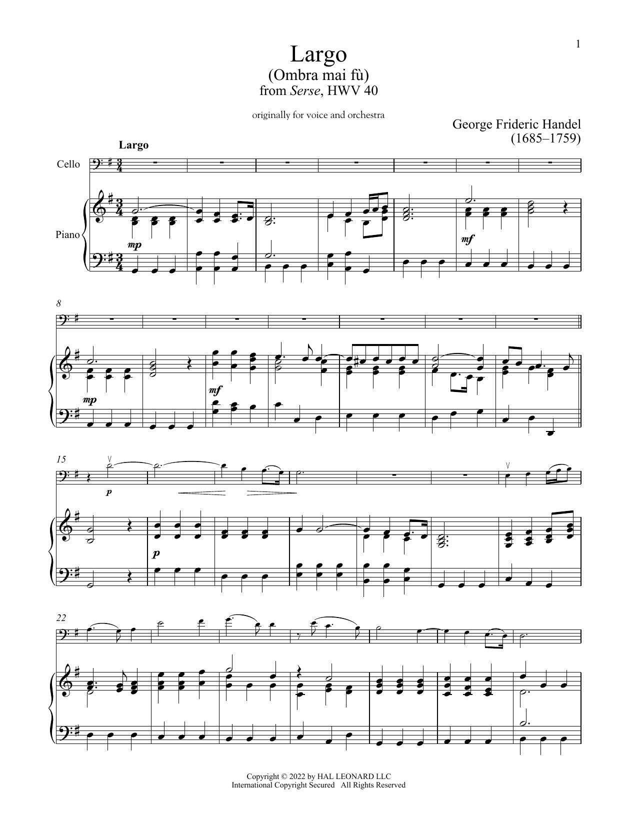 Produktgalerie: Seite 1 von 1 Ombra Mai Fu, George Frideric Handel, Klavier, Violoncello