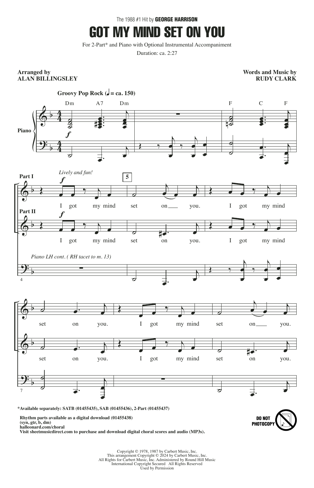 Product picture to: Got My Mind Set On You (arr. Alan Billingsley)