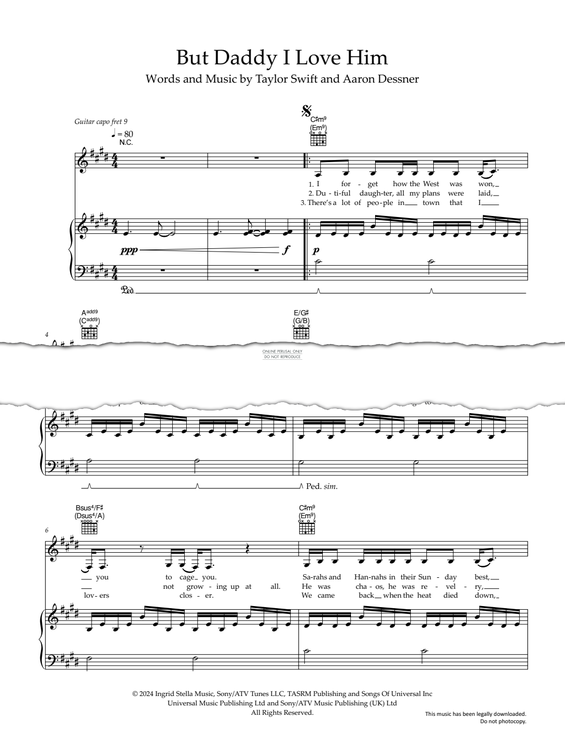 Produktgalerie: Seite 1 von 1 But Daddy I Love Him, Taylor Swift, Gesang, Gitarre, Klavier