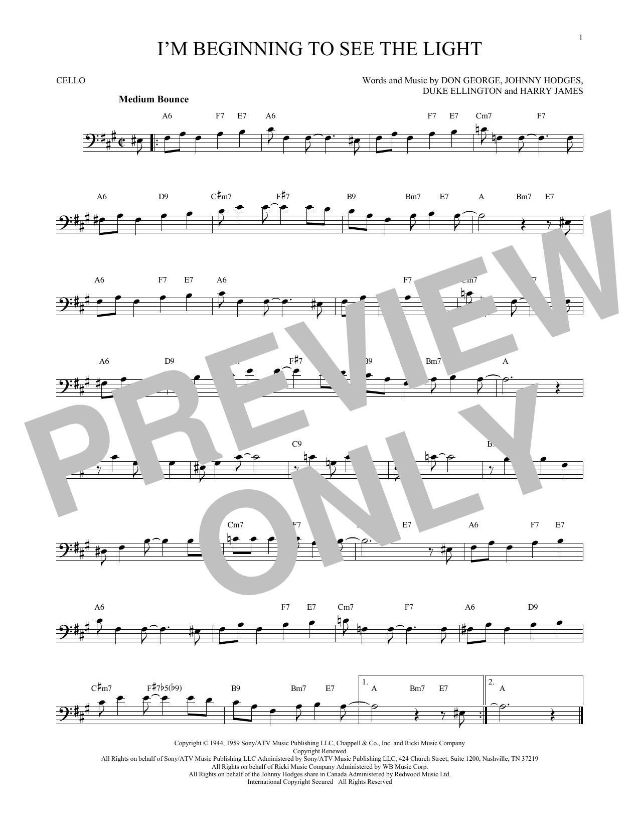 Produktgalerie: Seite 1 von 1 I'm Beginning To See The Light, Duke Ellington, Violoncello