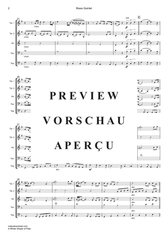 Produktgalerie: Seite 3 von 17 A Whiter Shade of Pale , Procol Harum, (Blechbläser Quintett)