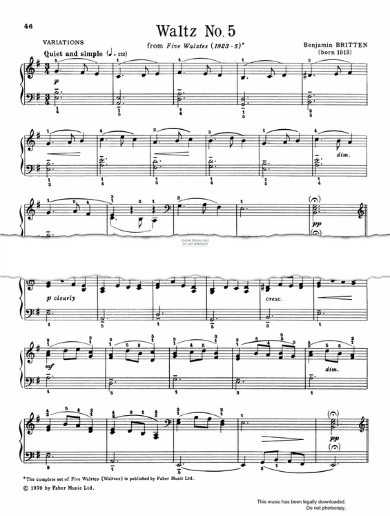 Produktgalerie: Seite 1 von 1 Waltz No.5 (from 'Five Waltzes'), Benjamin Britten, Klavier