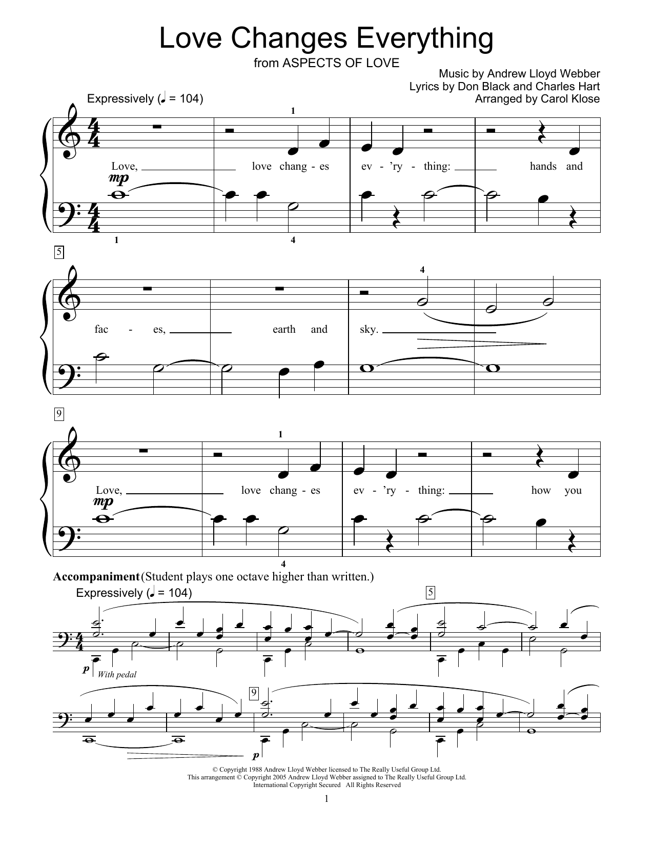 Produktbild zu: Love Changes Everything (from Aspects Of Love) (arr. Carol Klose)