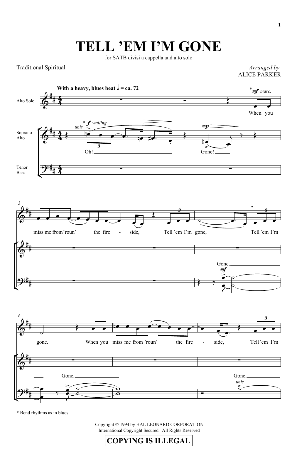 Product picture to: Tell 'Em I'm Gone (arr. Alice Parker)