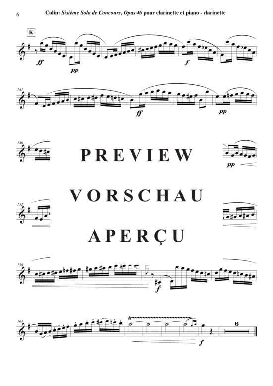 Produktgalerie: Seite 21 von 21 Sixième Solo de Concours, opus 46 , , (Klarinette in B + Klavier)