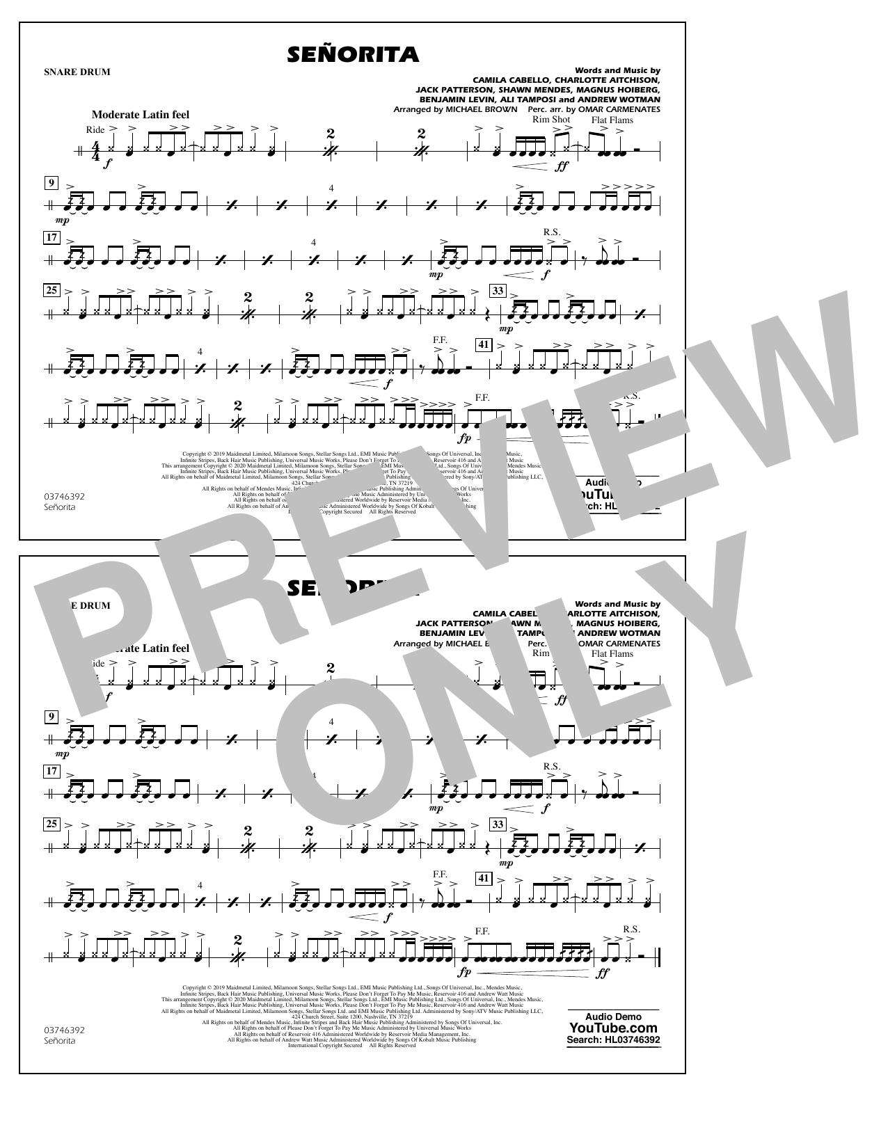 Produktbild zu: Señorita (arr. Carmenates and Brown) - Snare Drum