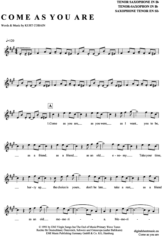 Product gallery: Page 1 of 4 Come as you are , Nirvana, Tenor Saxophone